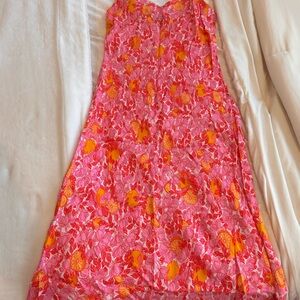 J.Crew Gwyneth V-Neck Slip Dress Size 8 Pink Limone Print Maxi $148 Retail